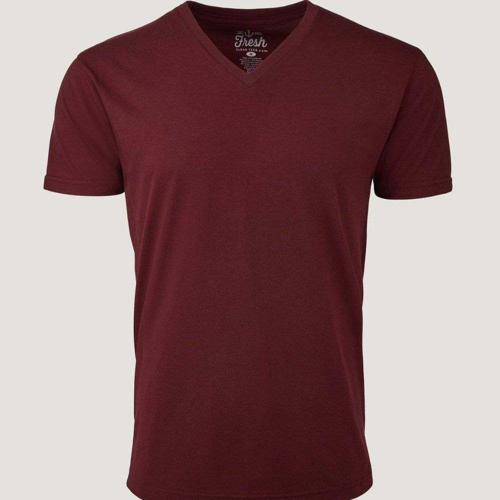 FRESH CLEAN TEES MEN'S SHORT SLEEVE V NECK COLOR: GARNET - Picture 1 of 6